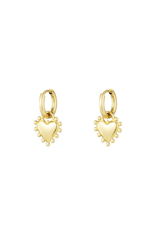 Bobble Heart Hoop Earrings - Gold