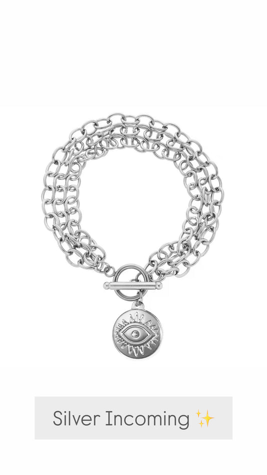 Triple Chain Eye Bracelet - Silver