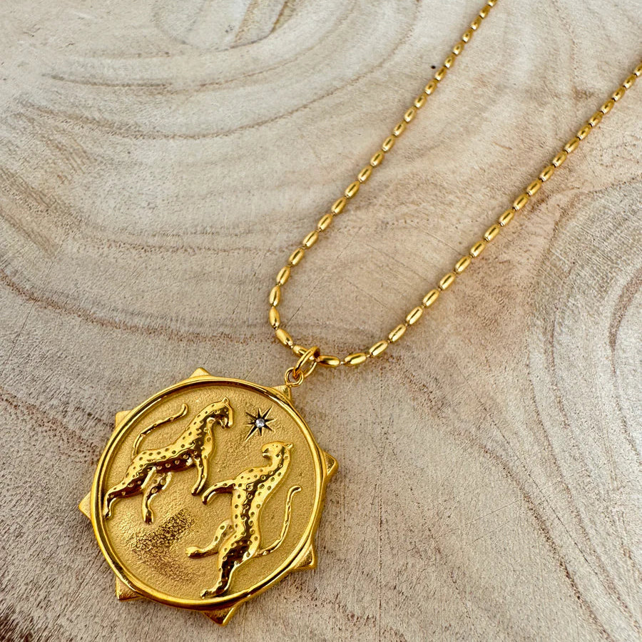 Wild Cheetah Disc Necklace - Gold