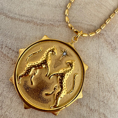 Wild Cheetah Disc Necklace - Gold