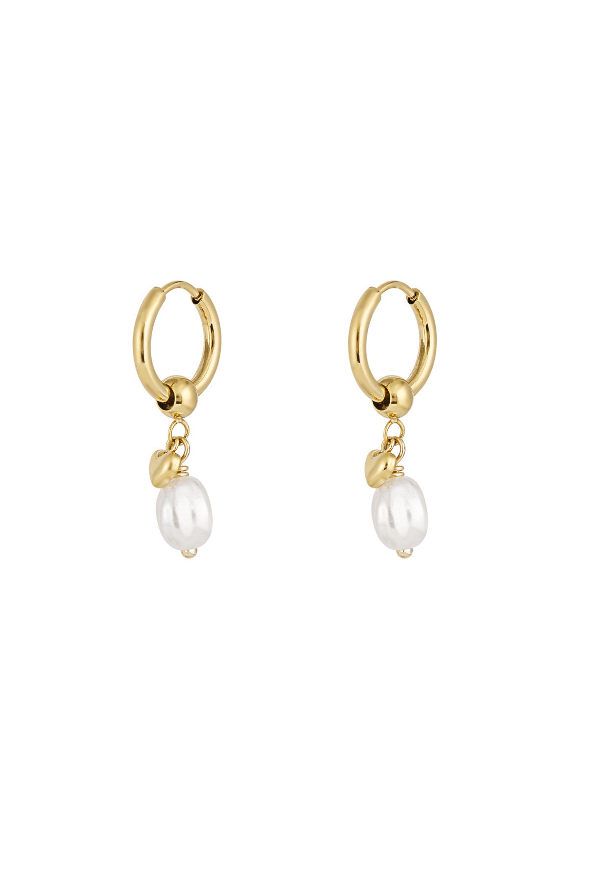 Little Pearl Heart Hoop Earrings - Gold