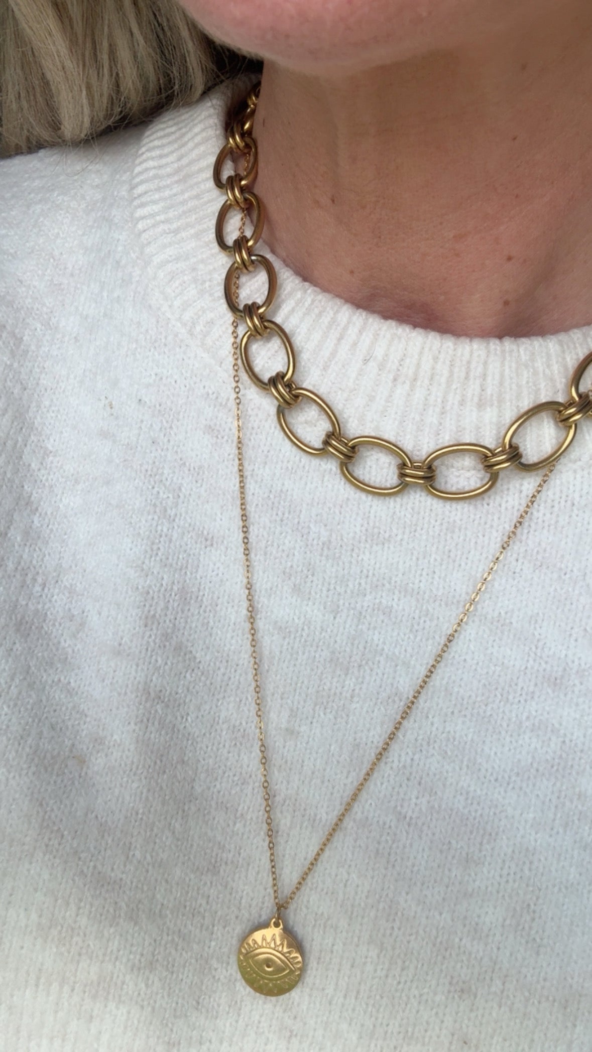 Eye Disc Extra Long Chain Necklace - Gold