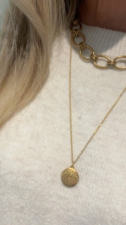 Eye Disc Extra Long Chain Necklace - Gold