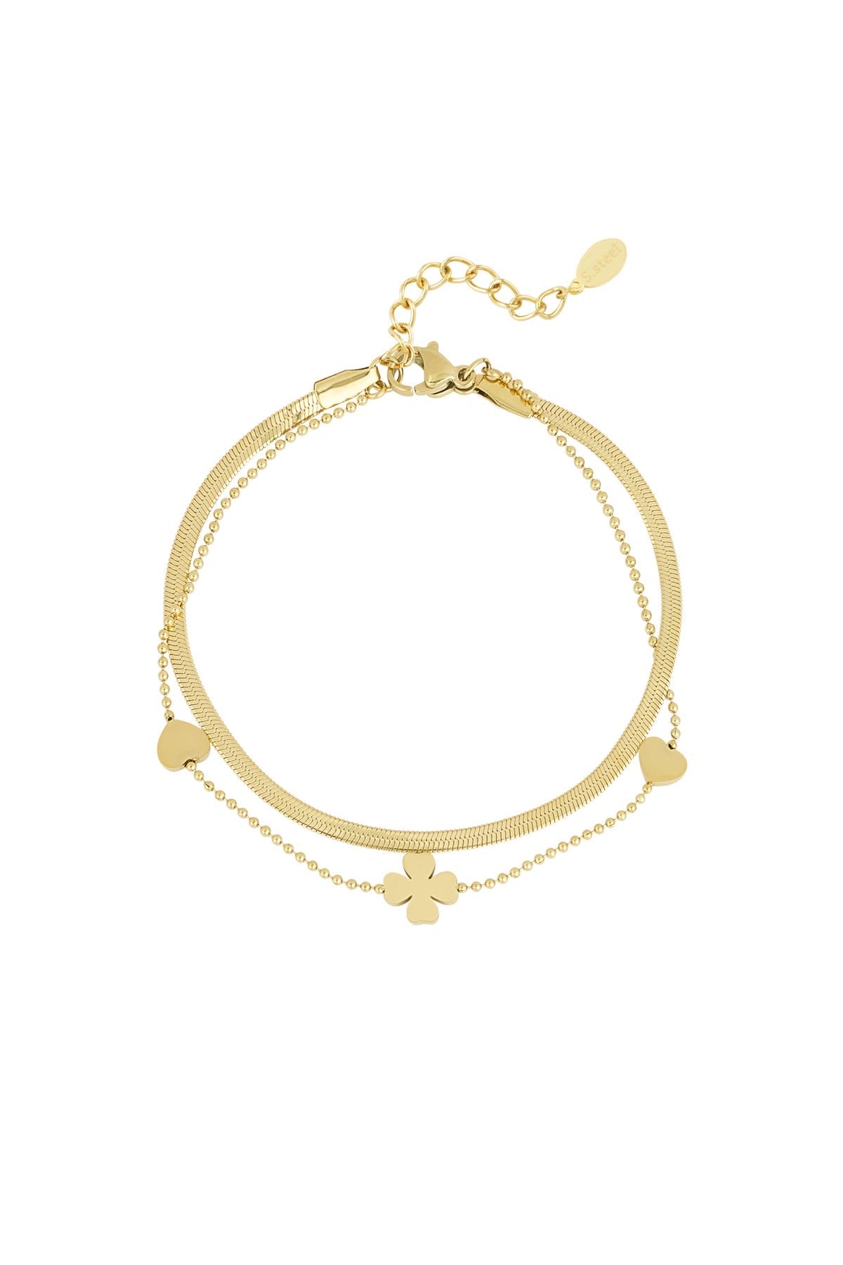 Clover Heart Double Bracelet - Gold