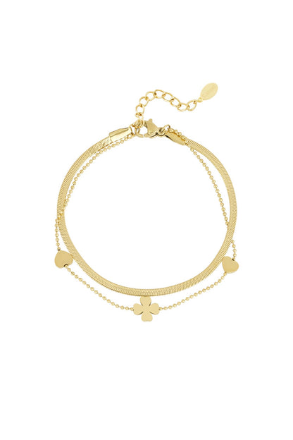Clover Heart Double Bracelet - Gold