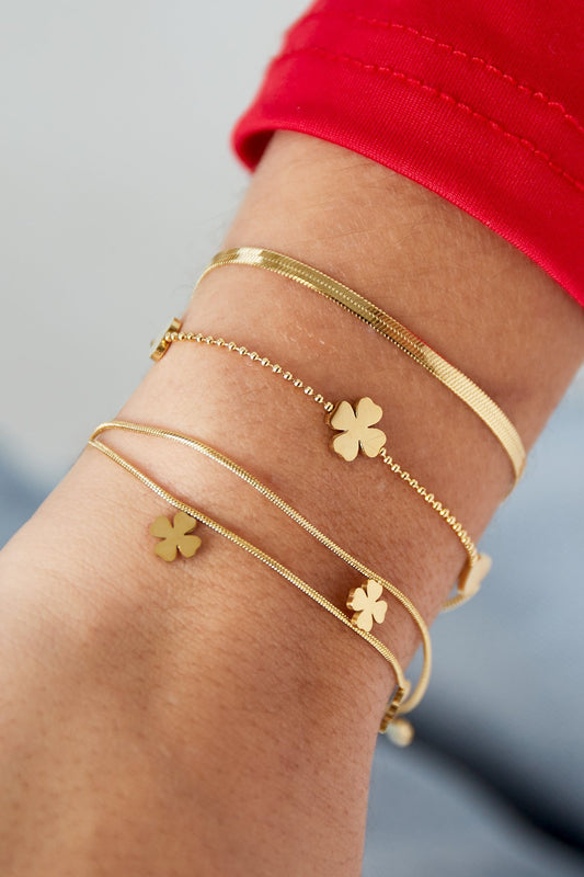 Clover Heart Double Bracelet - Gold