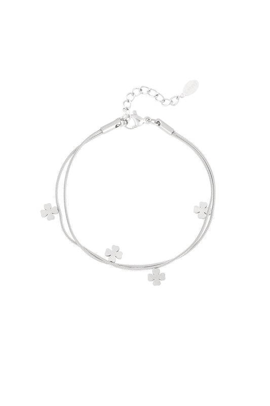 Clover Heart Double Bracelet - Silver