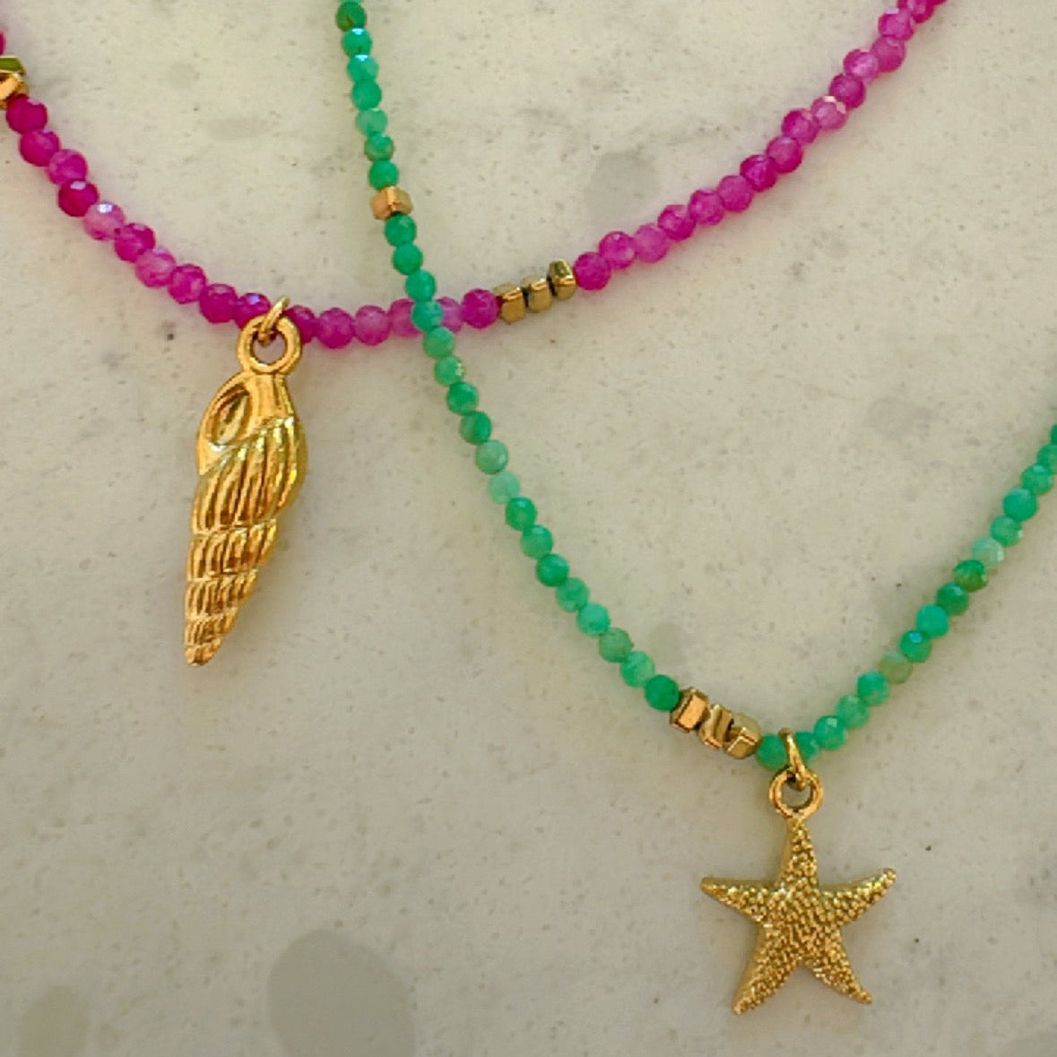 Sandy Wish Necklace - Aqua Starfish