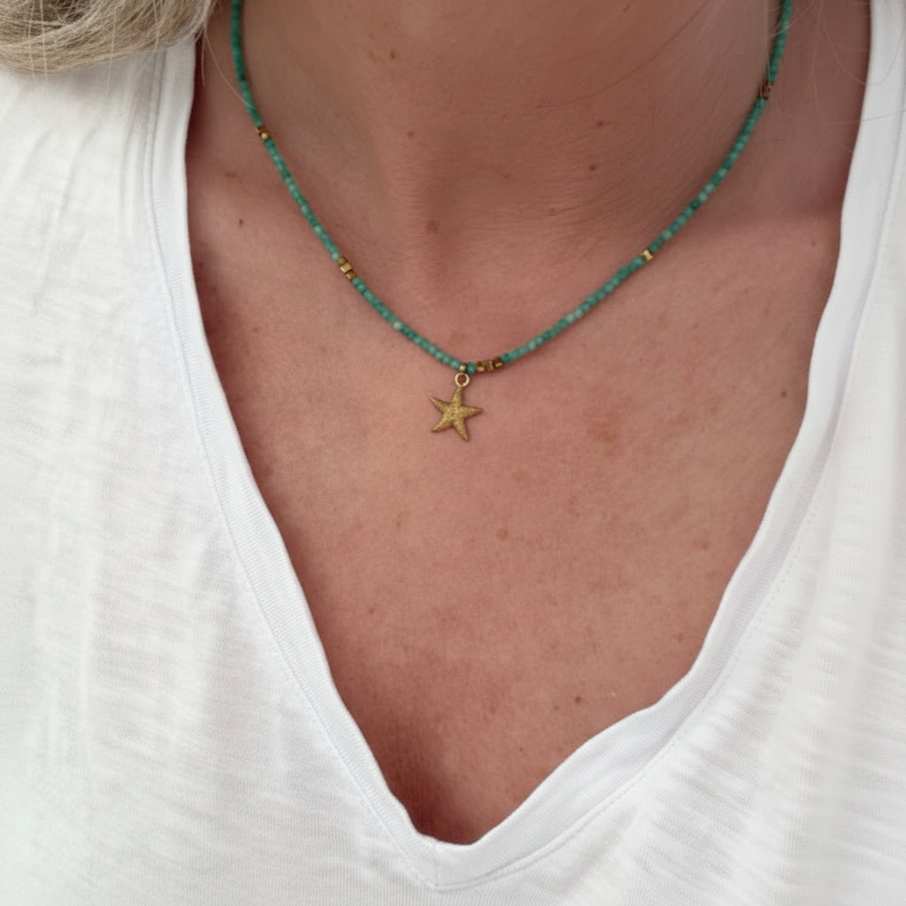 Sandy Wish Necklace - Aqua Starfish