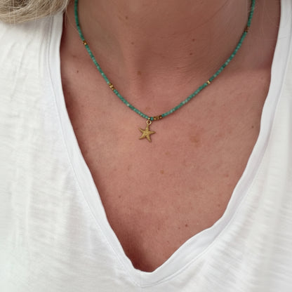 Sandy Wish Necklace - Aqua Starfish