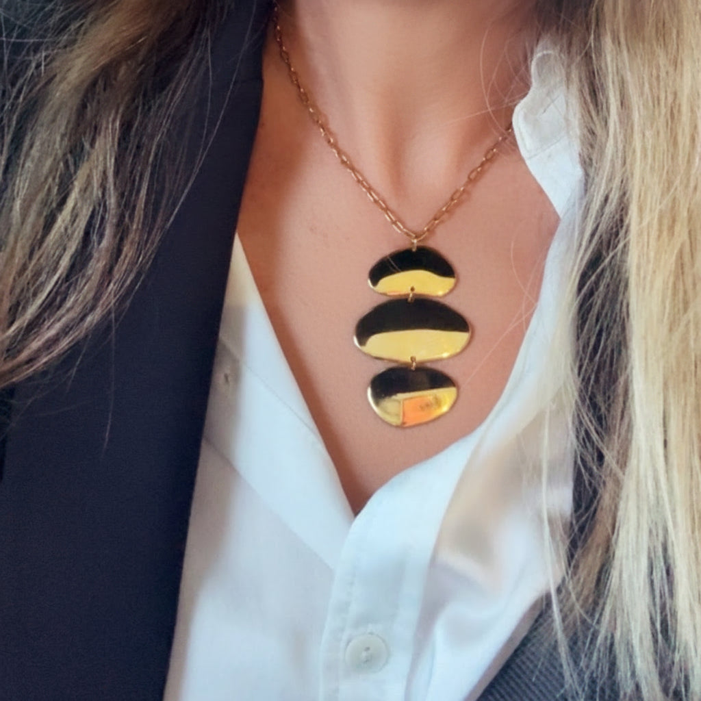 Gold Triple Statement Pendant Necklace