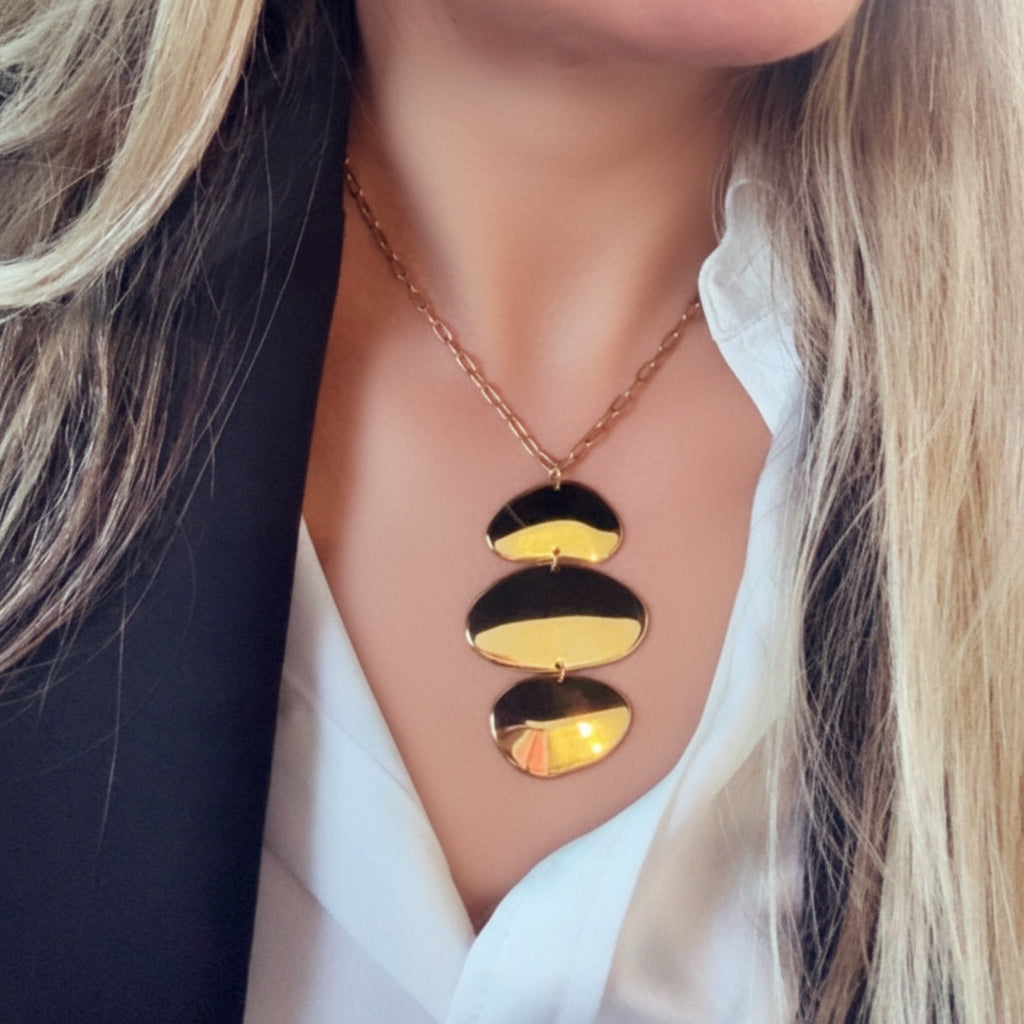 Gold Triple Statement Pendant Necklace