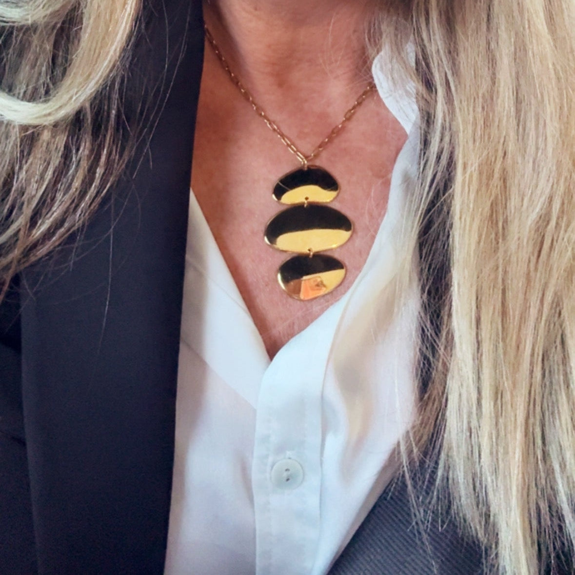 Gold Triple Statement Pendant Necklace