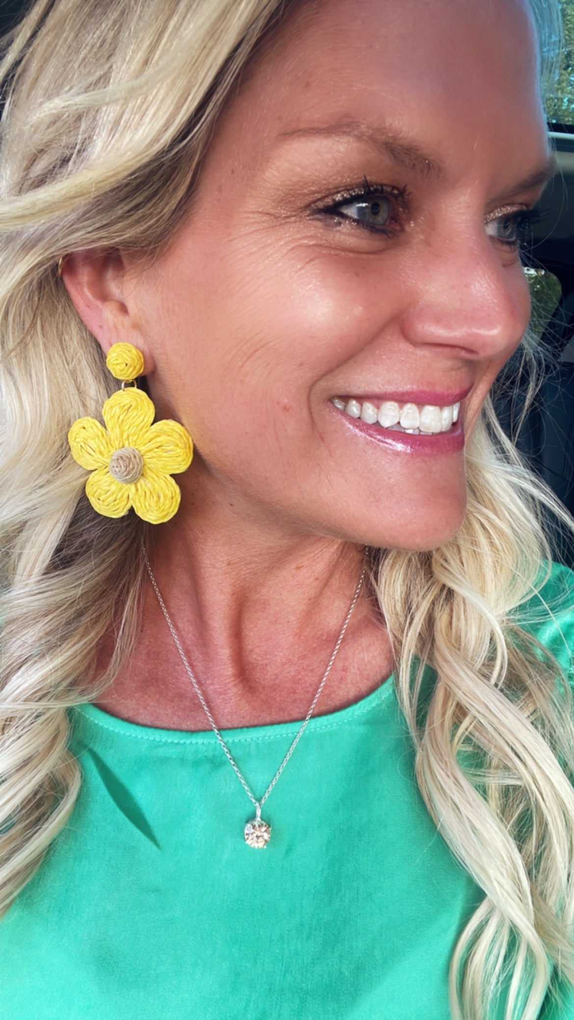 Raffia Flower Earrings - Yellow