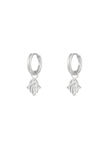 Hamsa Charm Earrings - Silver