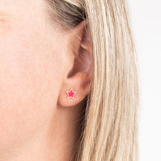 Simple Sterling Silver Studs - Pink Stars