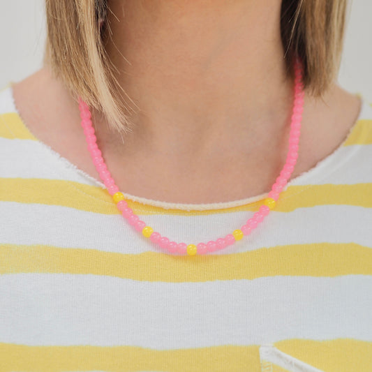 Summer Beads Necklace - Pink/ Yellow
