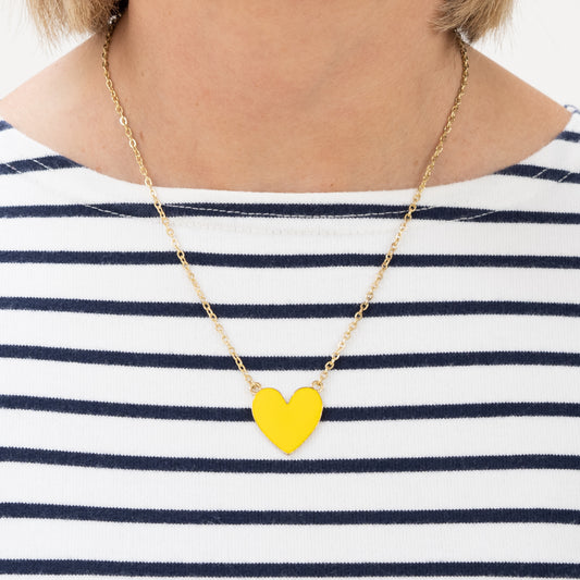 Yellow Enamel Heart Necklace